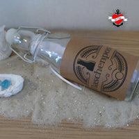 Bieretiketten, Plotterschriftzug Flaschenpost auf einer Glasflasche