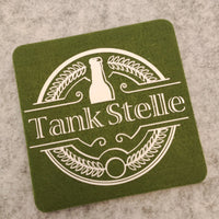 Bieretiketten, Plotterschriftzug Tank Stelle auf einem Untersetzter