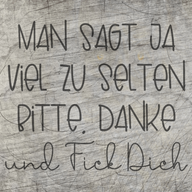 Schriftzug "MAN SAGT JA VIEL ZU SELTEN BITTE. DANKE." auf rauem Hintergrund. Perfekt für kreative DIY-Projekte mit easy-sticks.