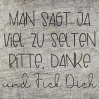 Schriftzug "MAN SAGT JA VIEL ZU SELTEN BITTE. DANKE." auf rauem Hintergrund. Perfekt für kreative DIY-Projekte mit easy-sticks.