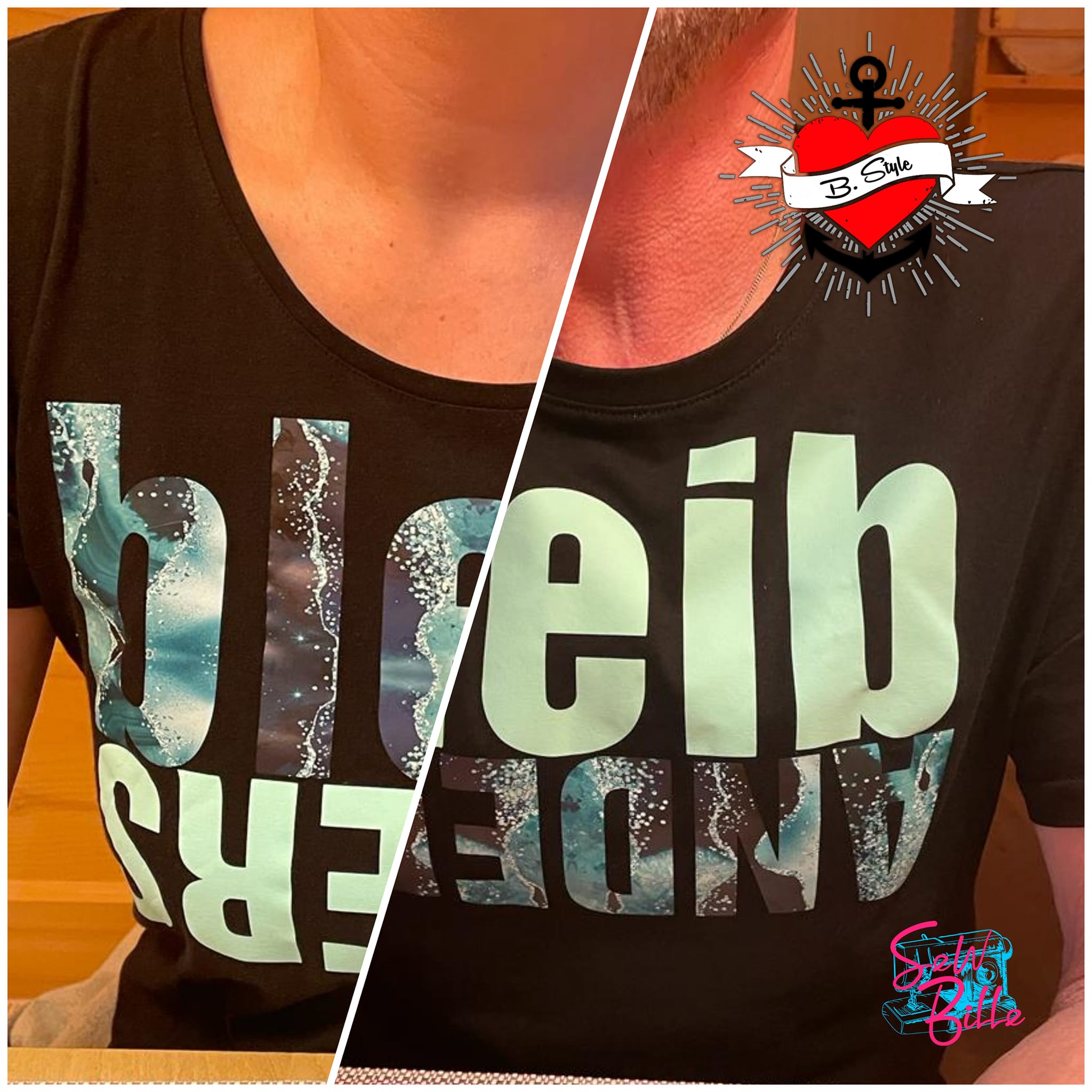 Trendiges T-Shirt mit dem Aufdruck 'bleib ANDERS' in farbenfrohem Design von easy-sticks. Ein Must-Have für jeden Stilbewussten.