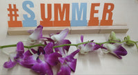 Bunte Buchstaben Aufsteller mit dem Wort '#SUMMER', begleitet von einer elegant drapierten Orchidee, perfekten DIY Projekten von Easy-Sticks.