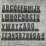 Buchstaben und Zahlen Aufsteller für Easy-Sticks Plotterdatei: Übersichtliche Anordnung der Buchstaben und Zahlen auf einem rustikalen Hintergrund, ideal für kreative Bastelprojekte.