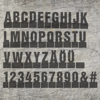 Buchstaben und Zahlen Aufsteller für Easy-Sticks Plotterdatei: Übersichtliche Anordnung der Buchstaben und Zahlen auf einem rustikalen Hintergrund, ideal für kreative Bastelprojekte.