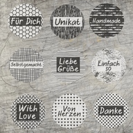 Kreative Button Plotterdatei von easy-sticks mit verschiedenen Designs, darunter 'Für Dich', 'Unikat', 'Handmade', und mehr, ideal für DIY-Projekte.