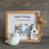 Hallo Frühling Fahrrad Vögel PDF zum Downloaden für Laternen und Lichtboxen aus Easy-Sticks