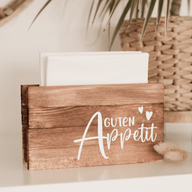 Holz Serviettenhalter mit der Aufschrift 'Guten Appetit', designed by easy-sticks, ideal zum Selbermachen für kreative Anlässe.
