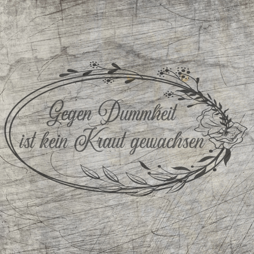 Elegantes Design mit dem Schriftzug 'Gegen Dummheit ist kein Kraut gewachsen' auf einem rustikalen Hintergrund, ideal für kreative Projekte von easy-sticks.