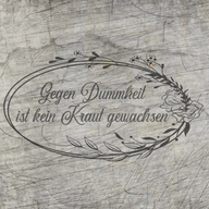Elegantes Design mit dem Schriftzug 'Gegen Dummheit ist kein Kraut gewachsen' auf einem rustikalen Hintergrund, ideal für kreative Projekte von easy-sticks.