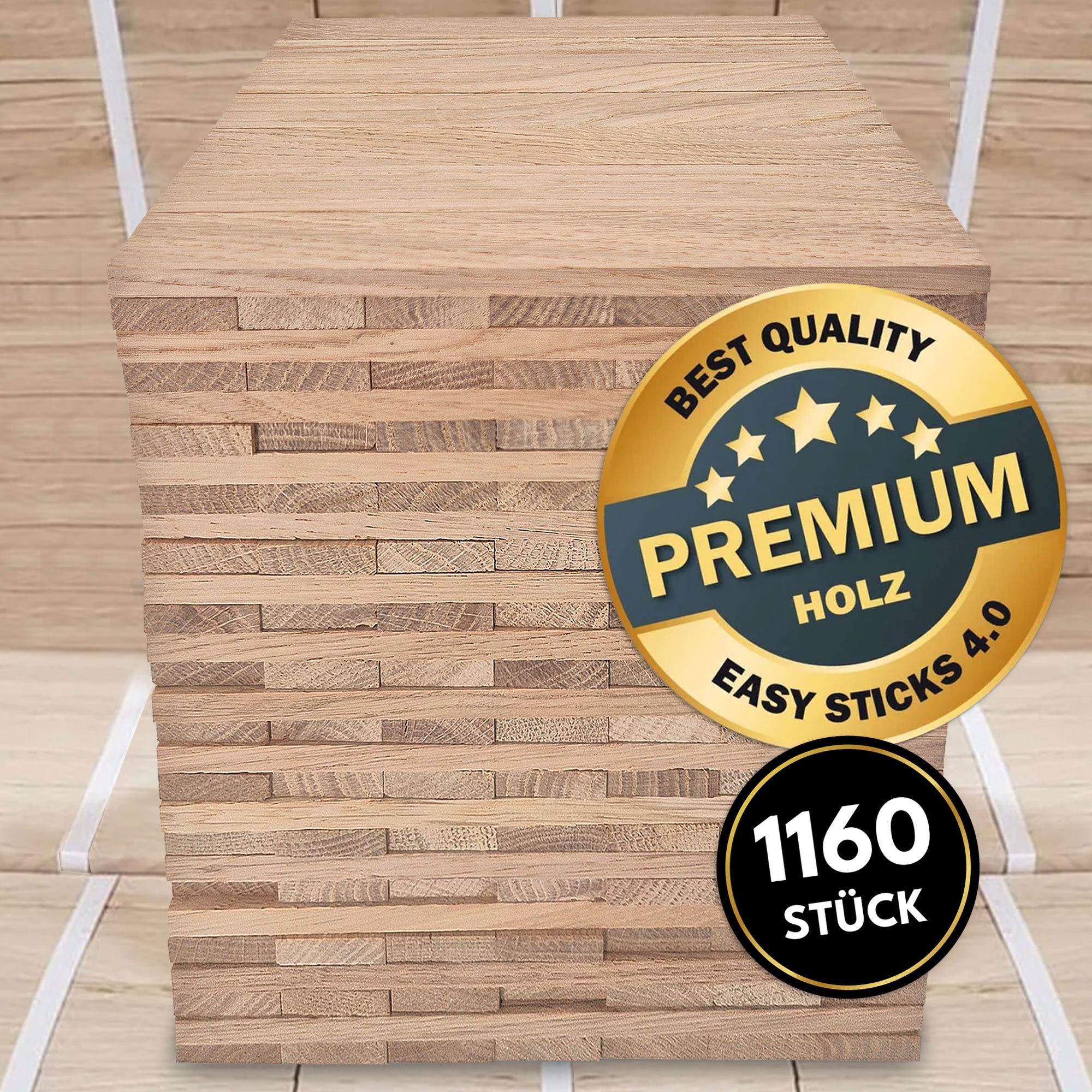 Hochwertige Easy-Sticks 4.0, 1160 Stück aus Eichenholz, optimal gestapelt, beste Qualität für kreative Bastelprojekte von Easy-Sticks.