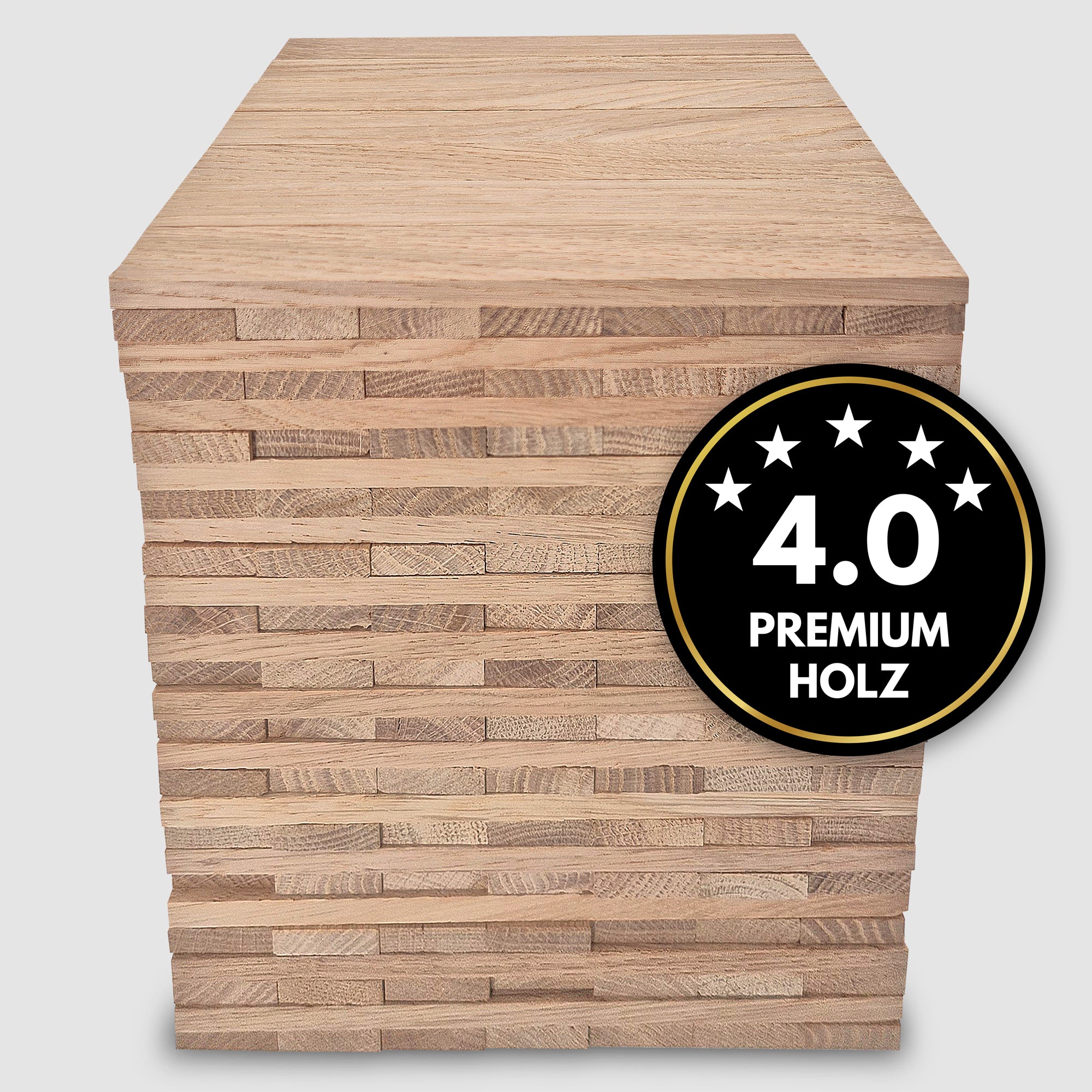 Hochwertige Easy-Sticks 4.0 aus Eichenholz, optimal gestapelt, beste Qualität für kreative Bastelprojekte von Easy-Sticks.