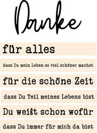 Sprüche für deinen "Danke" Acryl Aufsteller von easy-sticks: Kreative Dankessprüche in eleganter Schriftart auf einem Acryl Hintergrund, ideal zum Plotten und Lasern.