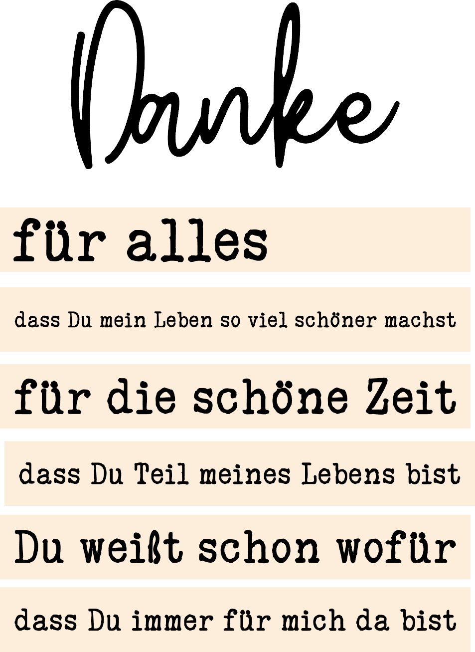 Sprüche für deinen "Danke" Acryl Aufsteller von easy-sticks: Kreative Dankessprüche in eleganter Schriftart auf einem Acryl Hintergrund, ideal zum Plotten und Lasern.