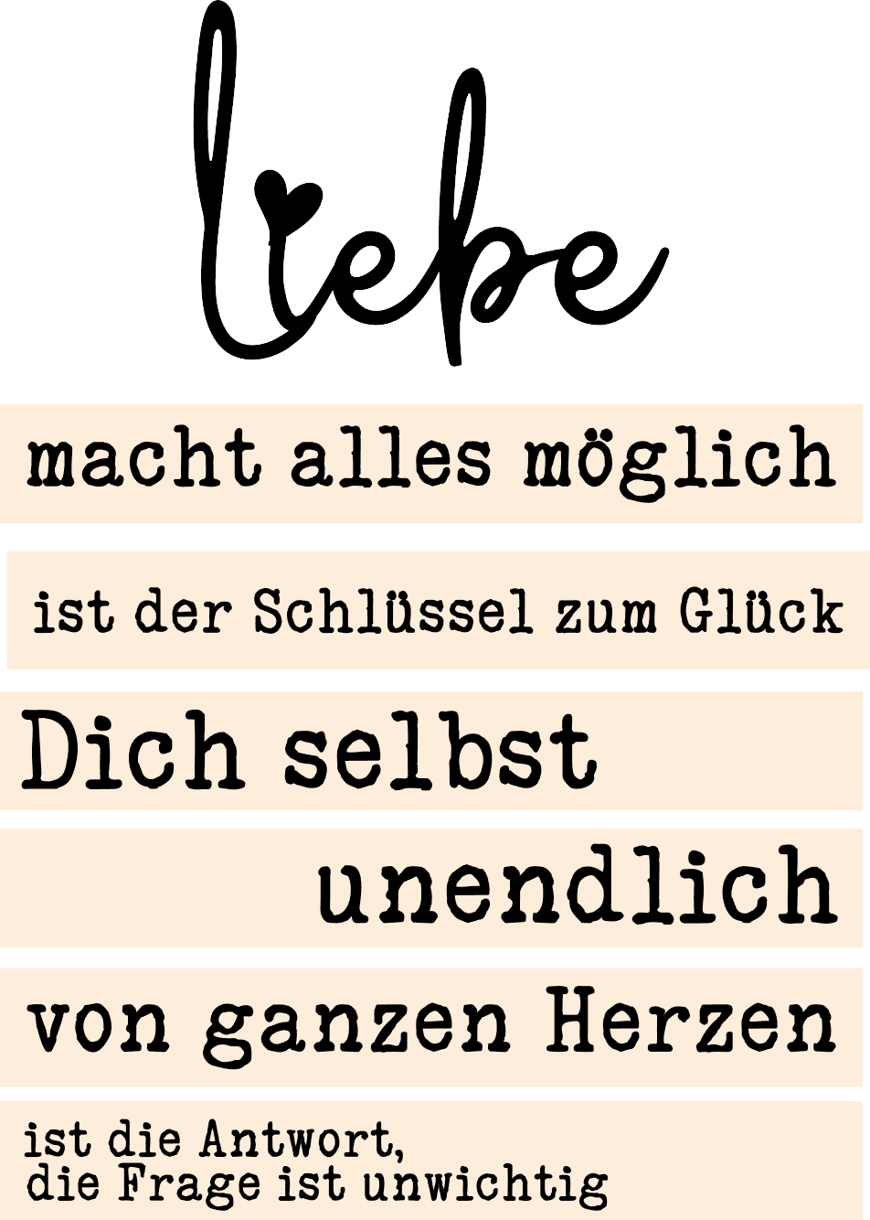 Inspirierendes Design für den "Liebe" Acryl Aufsteller von easy-sticks mit motivierenden Sprüchen. Ideal für Plotten und Lasern, um kreative Projekte mit Herz zu gestalten.