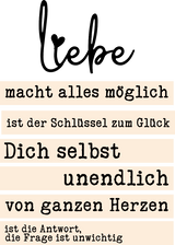 Inspirierendes Design für den "Liebe" Acryl Aufsteller von easy-sticks mit motivierenden Sprüchen. Ideal für Plotten und Lasern, um kreative Projekte mit Herz zu gestalten.