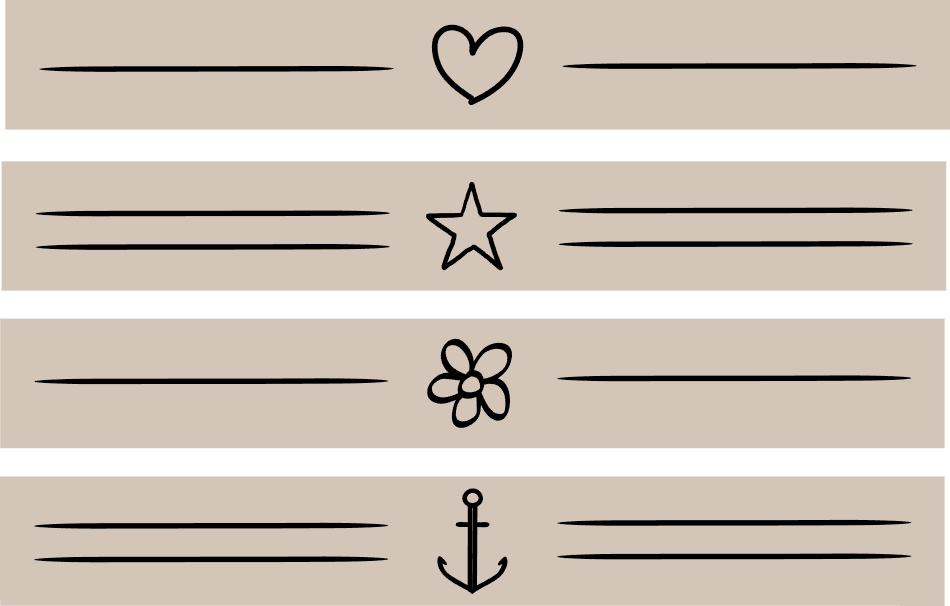 Detaillierte Darstellung der minimalistischen Plotter- und Lasergravur-Dateien von easy-sticks mit einem Herz, Stern, Blume und Anker in elegantem Design.