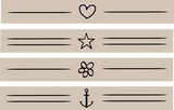 Detaillierte Darstellung der minimalistischen Plotter- und Lasergravur-Dateien von easy-sticks mit einem Herz, Stern, Blume und Anker in elegantem Design.