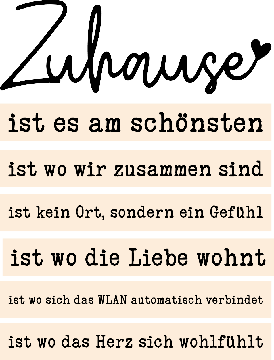 Kreativer Wandaufsteller mit dem Titel 'Sprüche für deinen "Zuhause" Acryl Aufsteller zum Plotten und Lasern' von easy-sticks, der sentimentale Sprüche über das Zuhause zeigt.