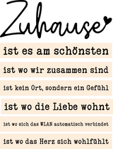 Kreativer Wandaufsteller mit dem Titel 'Sprüche für deinen "Zuhause" Acryl Aufsteller zum Plotten und Lasern' von easy-sticks, der sentimentale Sprüche über das Zuhause zeigt.
