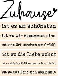 Kreativer Wandaufsteller mit dem Titel 'Sprüche für deinen "Zuhause" Acryl Aufsteller zum Plotten und Lasern' von easy-sticks, der sentimentale Sprüche über das Zuhause zeigt.