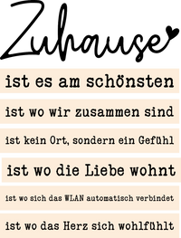 Kreativer Wandaufsteller mit dem Titel 'Sprüche für deinen "Zuhause" Acryl Aufsteller zum Plotten und Lasern' von easy-sticks, der sentimentale Sprüche über das Zuhause zeigt.