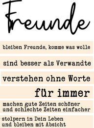Inspirierendes Design für den "Freunde" Acryl Aufsteller von easy-sticks mit bewegenden Sprüchen, ideal zum Plotten und Lasern. Die Sprüche betonen die Bedeutung von Freundschaft und schönen Momenten.