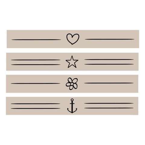 Minimalistische Plotter- und Lasergravur-Dateien von easy-sticks, zeigen vier verschiedene Design-Elemente: Herz, Stern, Blume und Anker auf einem hellen Hintergrund.