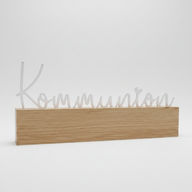 Eleganter Easy-Sticks Acryl Aufsteller mit dem Schriftzug "Kommunion" auf Holzsockel, ideal für die Erstkommunion-Dekoration.