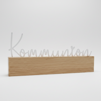 Eleganter Easy-Sticks Acryl Aufsteller mit dem Schriftzug "Kommunion" auf Holzsockel, ideal für die Erstkommunion-Dekoration.