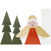 Engel Tannenbaum Postkartendeko-Set – 4 Premium Karten Mit Gold Foil-Veredelung, 350 g/m² Papier