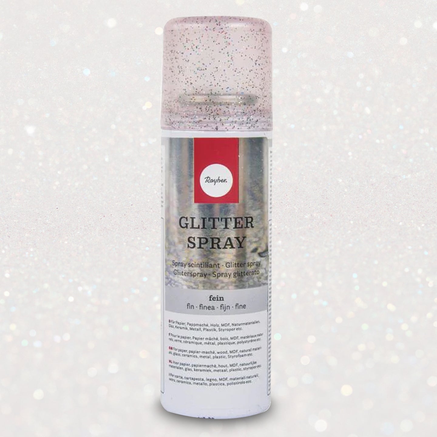 Rayher Glitterspray Fein in einer praktischen Spraydose, ideal für kreative Bastelprojekte in Gold oder Silber von Easy-Sticks.