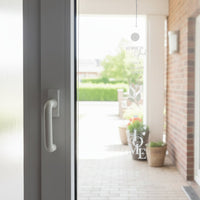 Huastürdeko zum Aufhängen - Acryl Fensterbild klar mit botanischem Design, 40cm x 7cm, auf einem Fenster hängend.