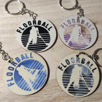 Handgefertigte Schlüsselanhänger mit Floorball-Design, erstellt von easy-sticks, ideal für Fans des Spiels, um ihren persönlichen Stil auszudrücken.