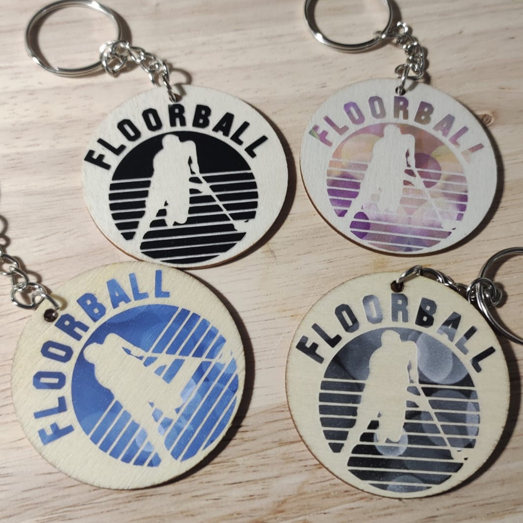 Handgefertigte Schlüsselanhänger mit Floorball-Design, erstellt von easy-sticks, ideal für Fans des Spiels, um ihren persönlichen Stil auszudrücken.