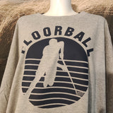 Grau meliertes T-Shirt mit Floorball Silhouette, erstellt von easy-sticks, perfekt für Sportliebhaber und kreative Projekte.