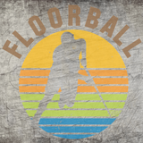 Bunte Floorball Grafik mit Spieler-Silhouette, entworfen von easy-sticks für kreative Projekte mit der Floorball Plotterdatei.