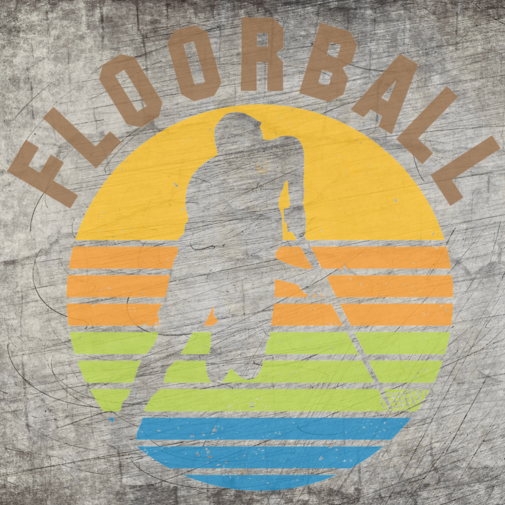 Bunte Floorball Grafik mit Spieler-Silhouette, entworfen von easy-sticks für kreative Projekte mit der Floorball Plotterdatei.