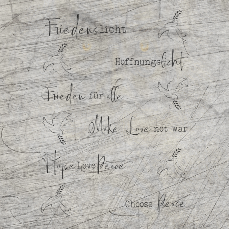 Friedenskerze PDF Datei und Plotterdatei - inspirierende Zitate und Taubenmotive auf Holz hintergrund, gestaltet von easy-sticks.