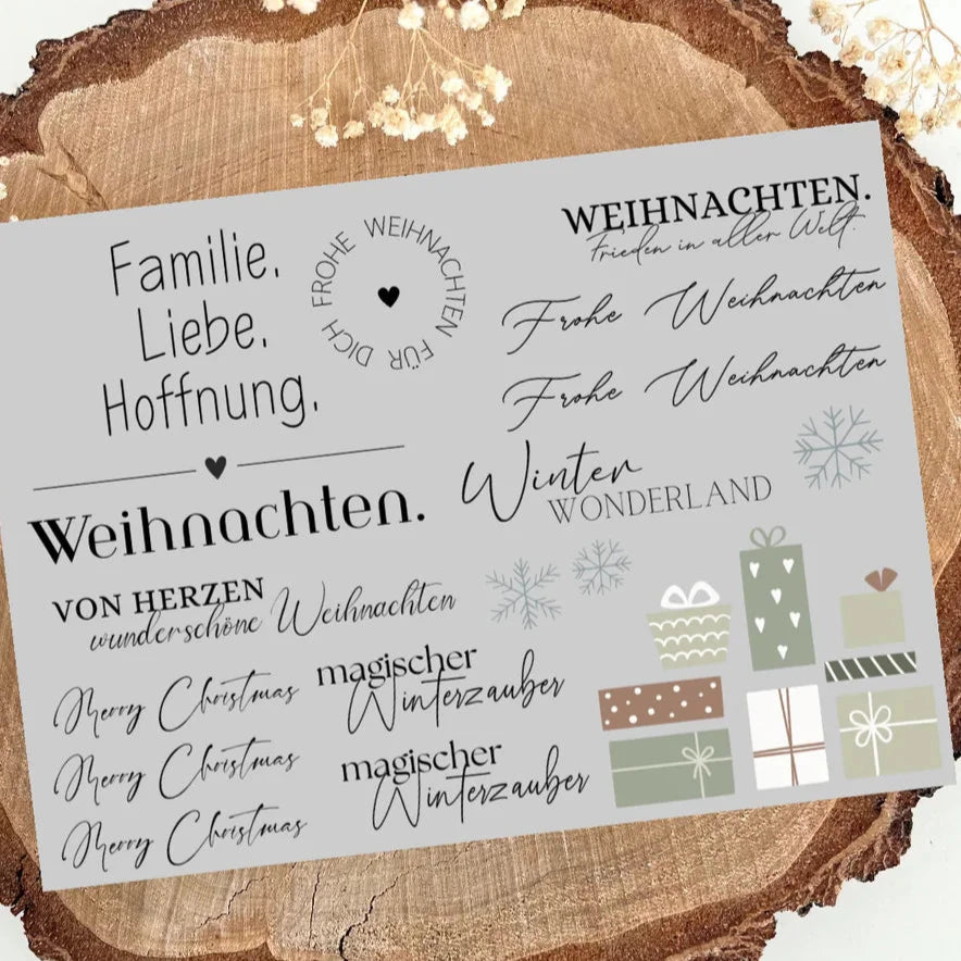 Frohe Weihnachten Rub On Sticker Randlos A5 – Hochauflösender, Wetterfester, Kratzfester Aufkleber