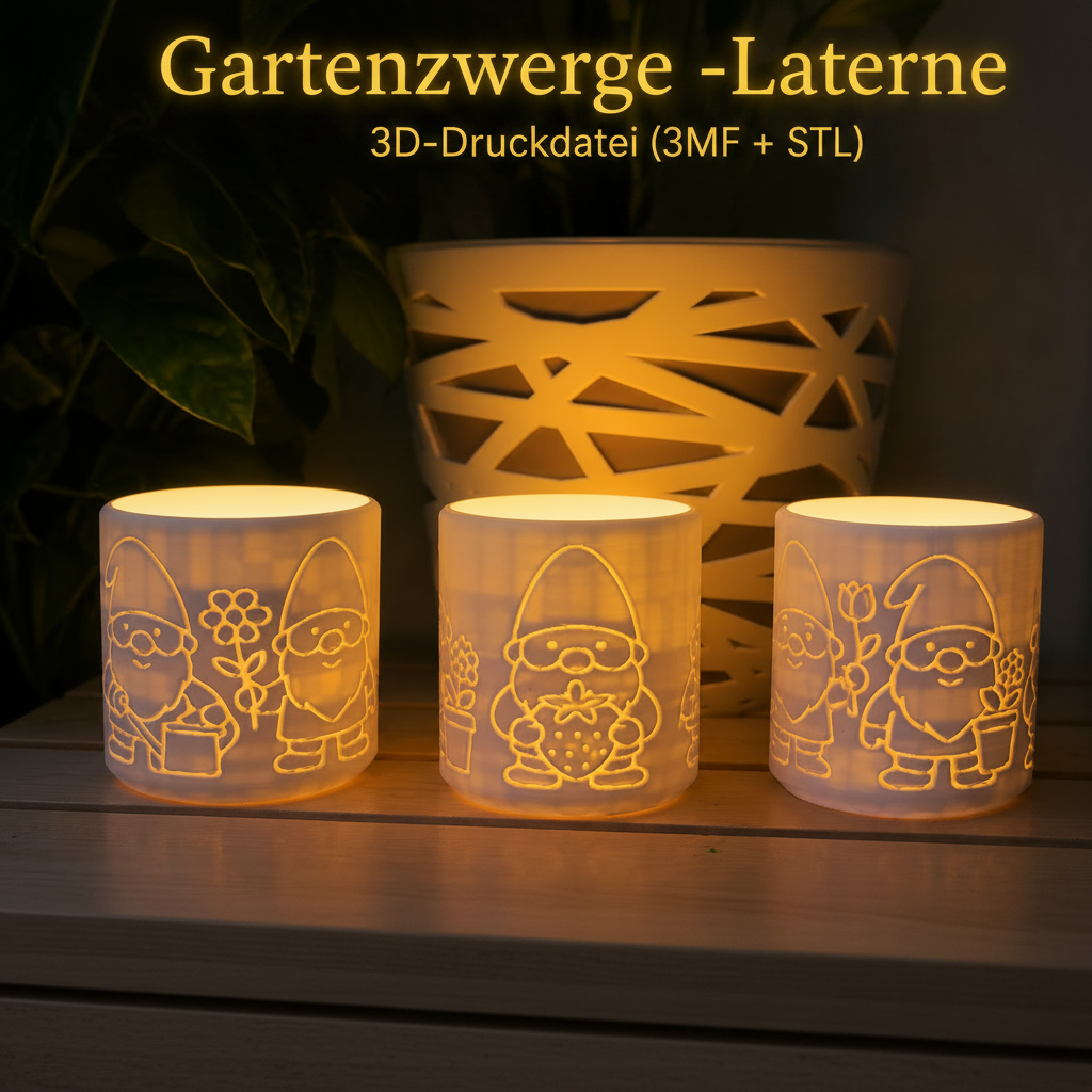 Gartenzwerge & Gnome Teelicht/ Laterne – 3D-Druckdatei (STL)