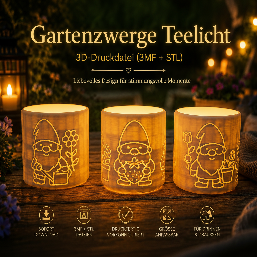 Gartenzwerge & Gnome Teelicht/ Laterne – 3D-Druckdatei (STL)