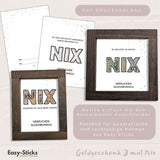 Kreative Geldgeschenk Verpackung mit PDF Druckvorlage von Easy-Sticks. Enthält verschiedene Motive mit humorvollen Sprüchen für Geldgeschenke zu Geburtstags- und Hochzeitsfeiern.