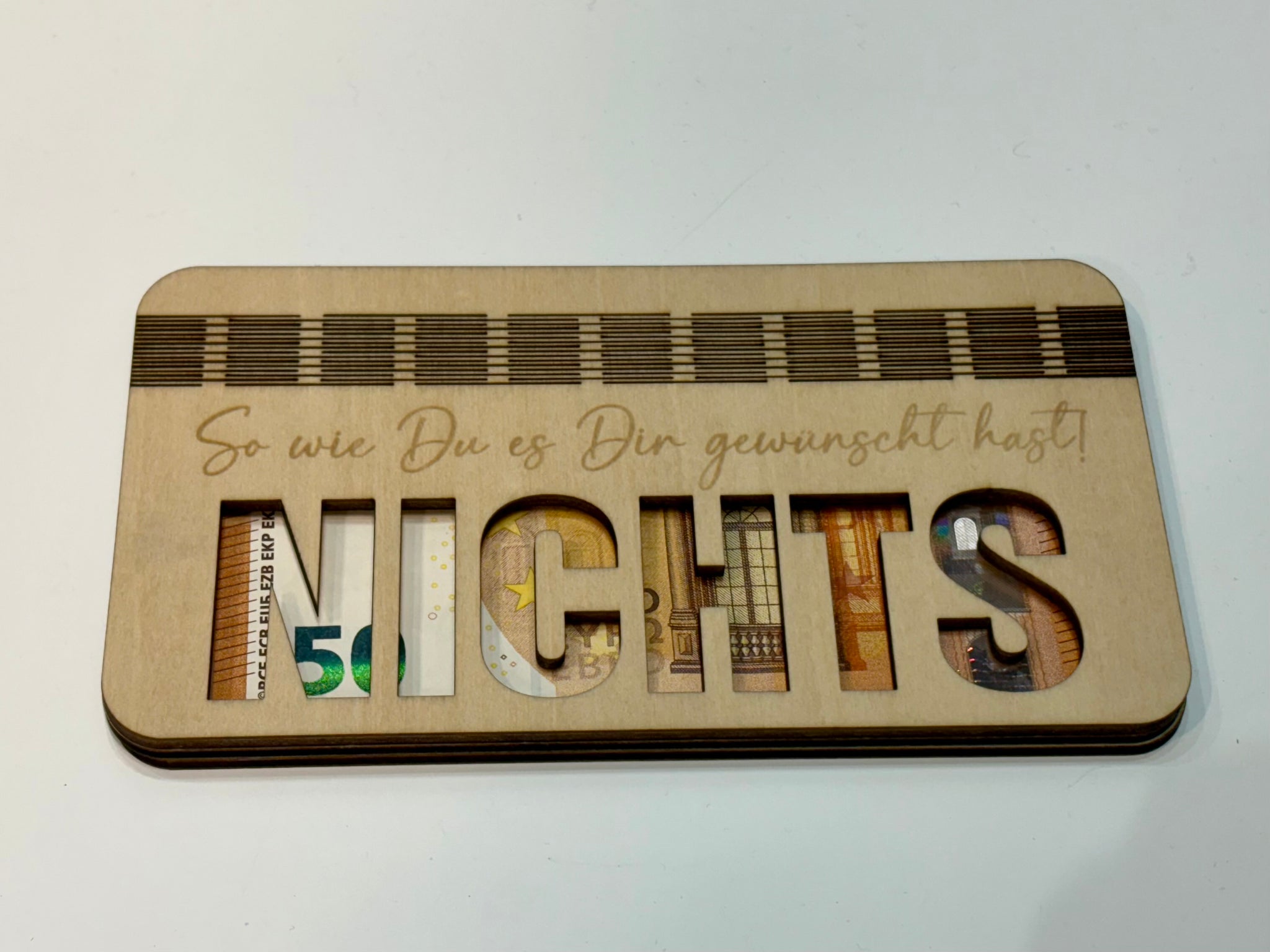Karte Laser Laserdatei Geburtstag Geld verschenken DIY xtool Herzlichen Gückwunsch Hochzeit Gück Danke Kommunion Geburt Kommunion Firmung laseridee lasern Du wünscht dir ja Nichts Nix