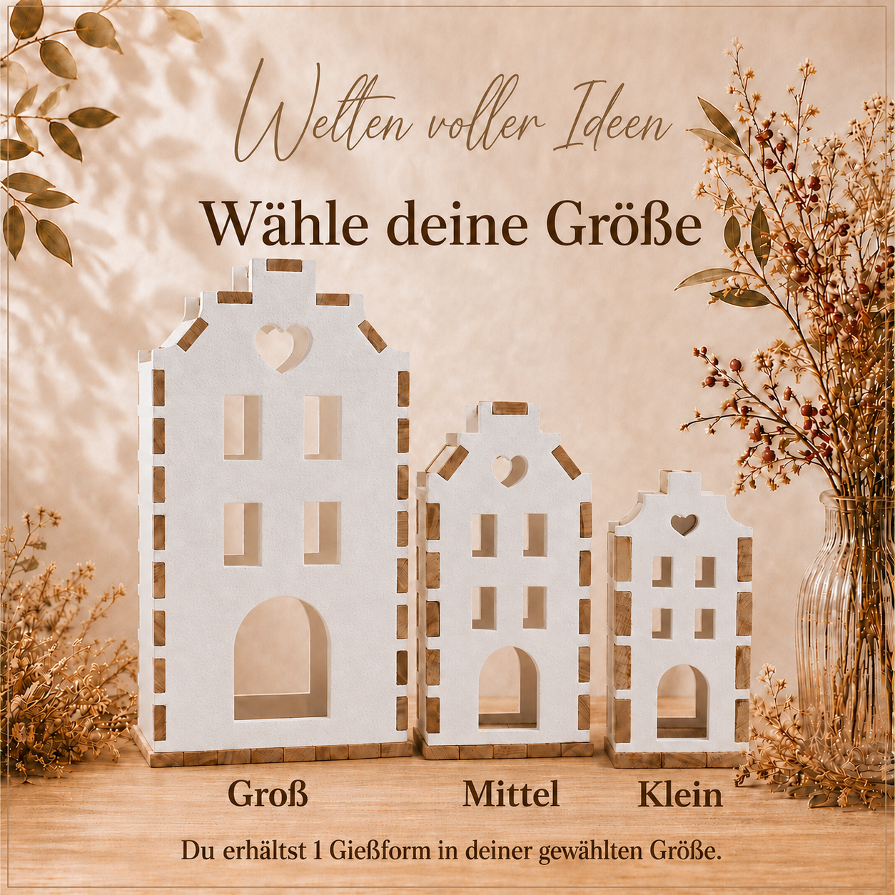 Silikonform - Grachtenhaus Seite Herz Fenster in klein, mittel und groß