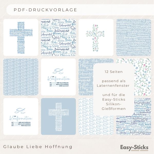Glaube, Liebe, Hoffnung - 12 Seitiges PDF für Laterne, Kreuz und Fisch Silikonform
