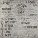 Eine inspirierende Gestaltungsidee mit verschiedenen Glühwein Plottersprüchen aus der Plotterdatei von easy-sticks, die perfekt für kreative DIY-Projekte geeignet ist.