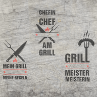 Design der Plotterdatei 'Grill Sprüche' von easy-sticks, zeigt verschiedene Grill-Sprüche, darunter 'Mein Grill Meine Regeln' und 'Grill Meisterin', ideal für kreative DIY-Projekte.