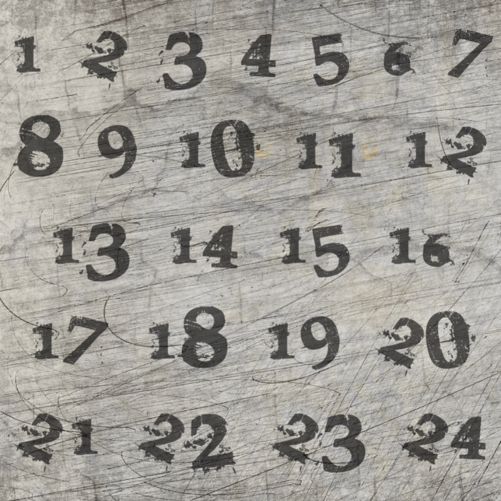 Adventskalenderzahlen in Schriftart Grunge