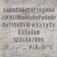 Grunge Schrift Plotterdatei von easy-sticks. Abbildung des kompletten Alphabets und Zahlen im grunge Stil auf einer strukturierten Hintergrundfläche.