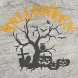 Halloween Plotterdatei Baum Kürbis Eule Kreuz Grab